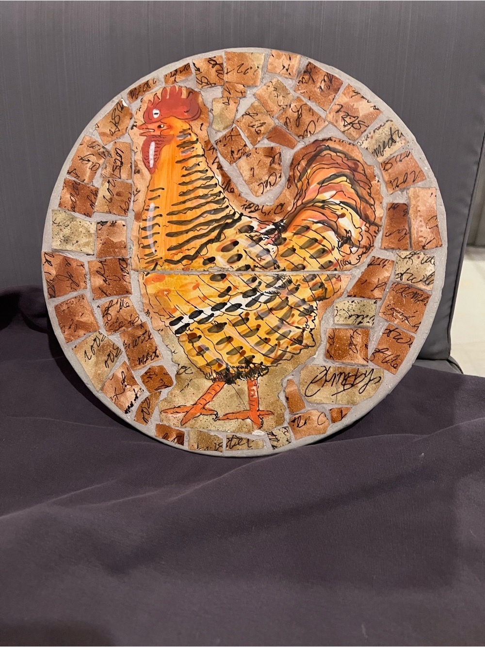 Mosaic Tile Rooster Wall Art - Yellow and Orange